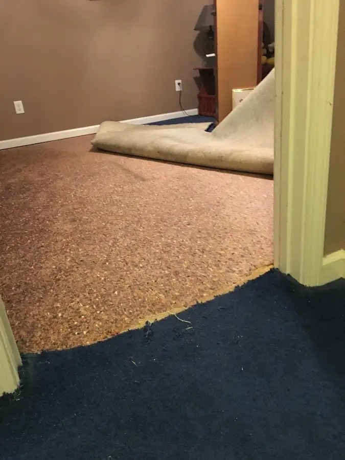 Carpet pad removal revealing water damage during Drying & Dehumidification in Gridley